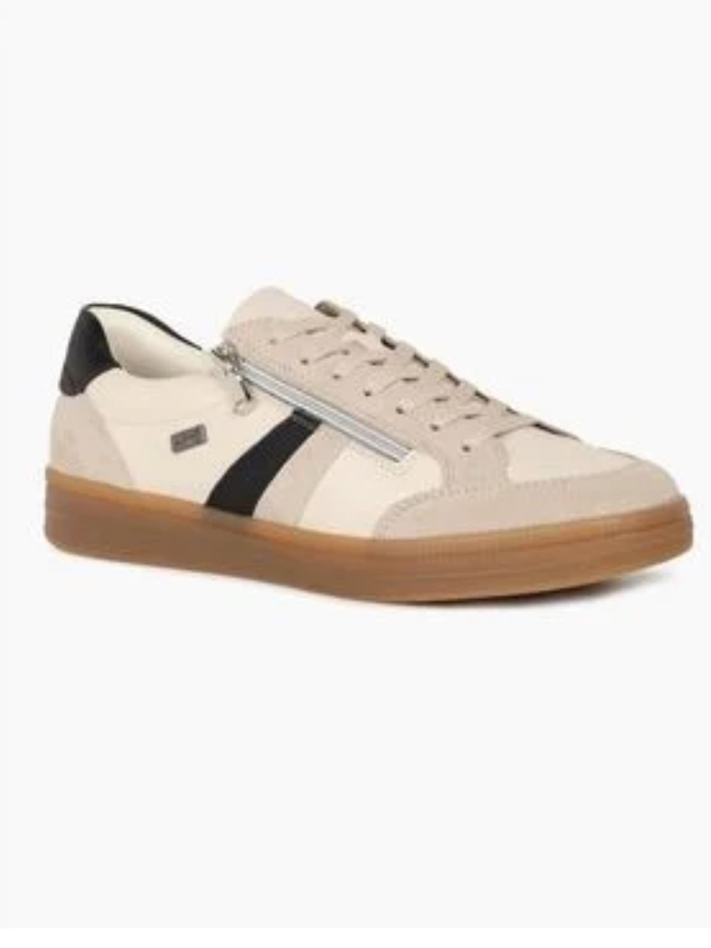 Remonte Low Top Tan, Cream and Black Leather Sneakers with zipper, size 40